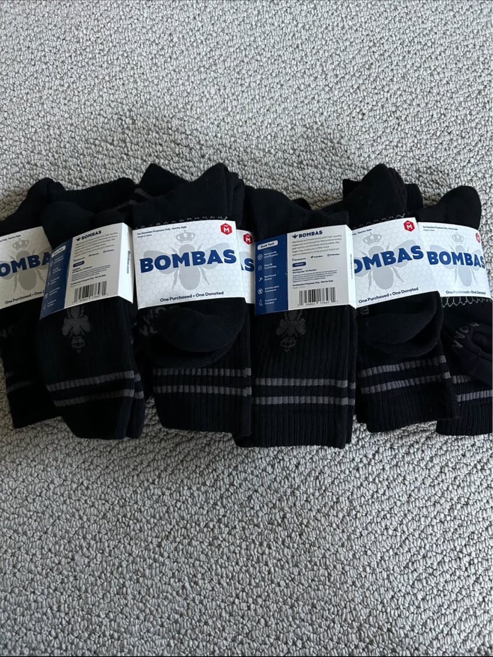 Bombas Black Athletic Crew Socks - 5 Pack